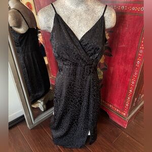 Satin black on black leopard print dress
